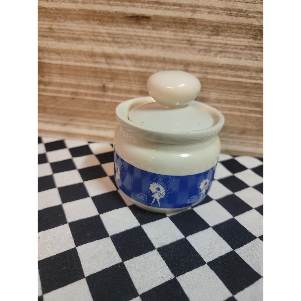 Vintage‎ Morton Salt Girl Ceramic Lidded Jar Made in Japan Cracked Chipped